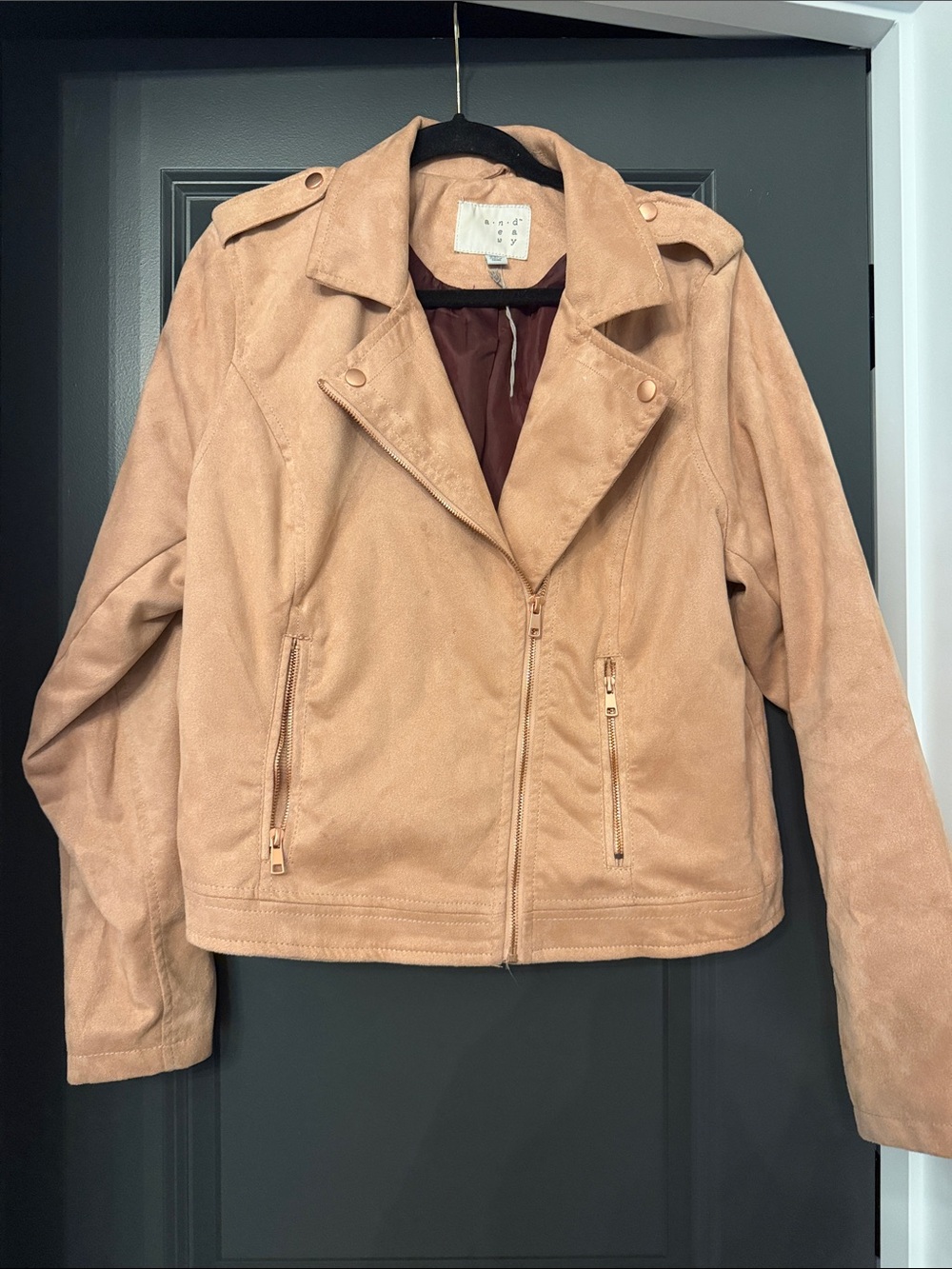 AND Blush Suede Moto Jacket in Light Pink